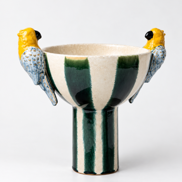 Vaso Decorativo Alto com Pássaros em Cerâmica