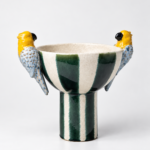 Vaso Decorativo Baixo com Pássaros em Cerâmica Listras
