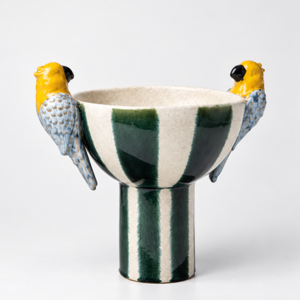 Vaso Decorativo Baixo com Pássaros em Cerâmica Listras