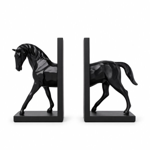 Aparadores de Livros Cavalo Preto 3D em Resina – Conjunto