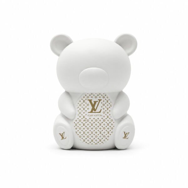 Urso Decorativo Branco em Resina com Estampa Dourada