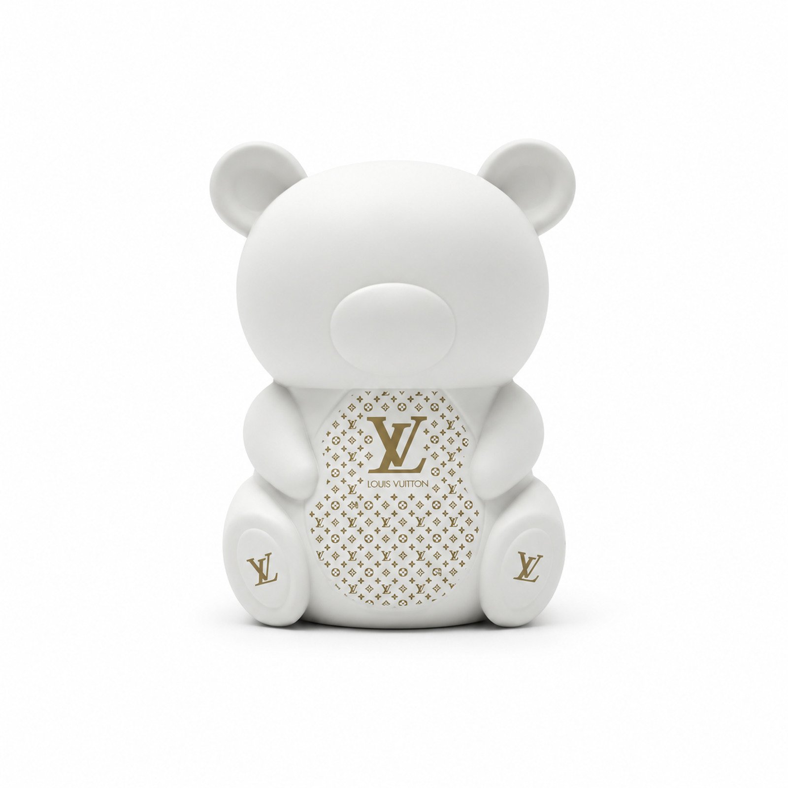 Urso Decorativo Branco em Resina com Estampa Dourada