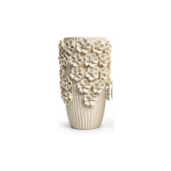 Vaso Decorativo Floral Alto em Cerâmica Marfim