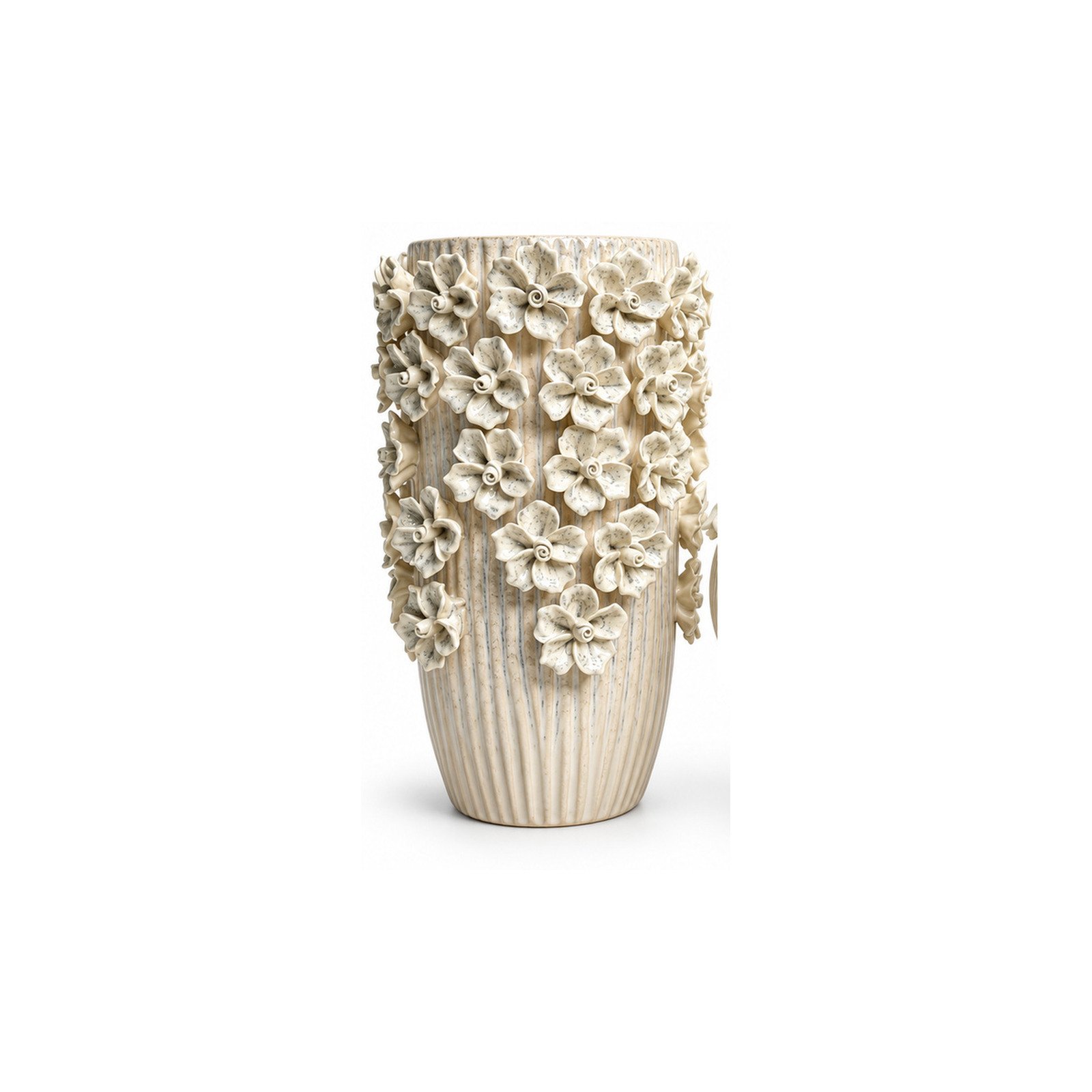 Vaso Decorativo Floral Alto em Cerâmica Marfim